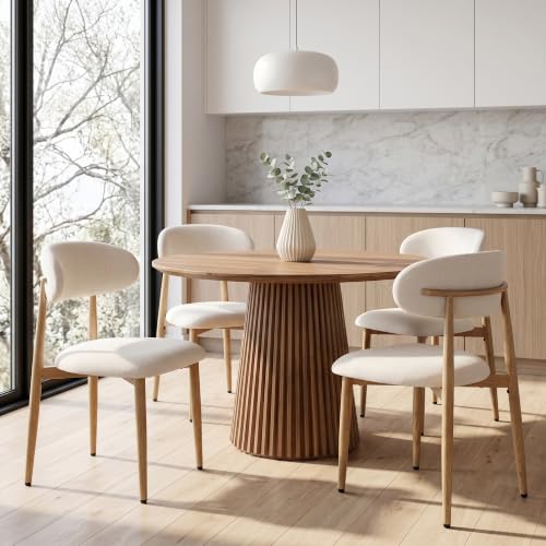Modern Upholstered Dining Chairs Set of 4, Metal Frame Kitchen Chairs, Beige