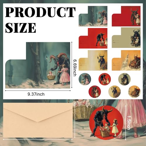 Krampus Christmas Money Holder Cards Set, 30-Pack with 30 Envelopes & Stickers, 6 Designs