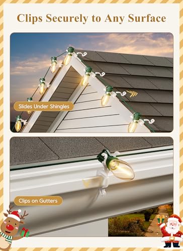 Universal Christmas Light Clips for Gutters and Shingles - 100 Pack