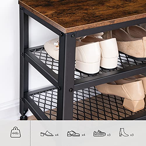 Entryway Hall Tree with Storage Bench and 9 Coat Hooks - Rustic Brown