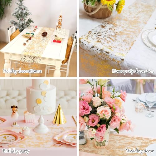 Gold Table Runner 11x108 inches 4-Pack Sequin Glitter Mesh