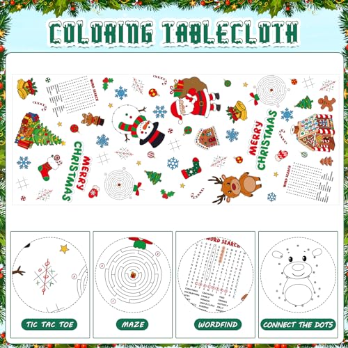 1Pack Christmas Coloring Tablecloth for Kids, Disposable Xmas Paper