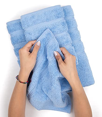 Turkish Luxury Cotton Towel Set with Sky Blue Accents - 6 Piece Bath & Hand Towels