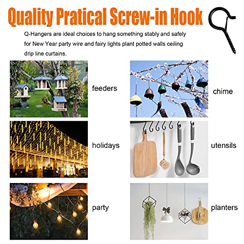 Benvo 10 Pcs Outdoor Q-Hanger Easy Release Screw Wire Hooks for String Lights Black