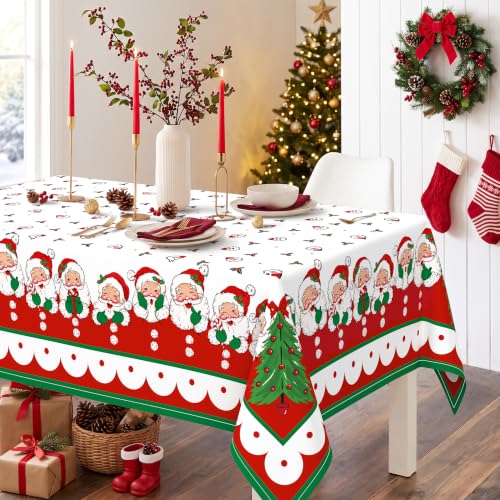 Miffrank Santa Claus Christmas Tablecloth 60 x 84 Inch Waterproof Wrinkle-Resistant Farmhouse Holiday Decor