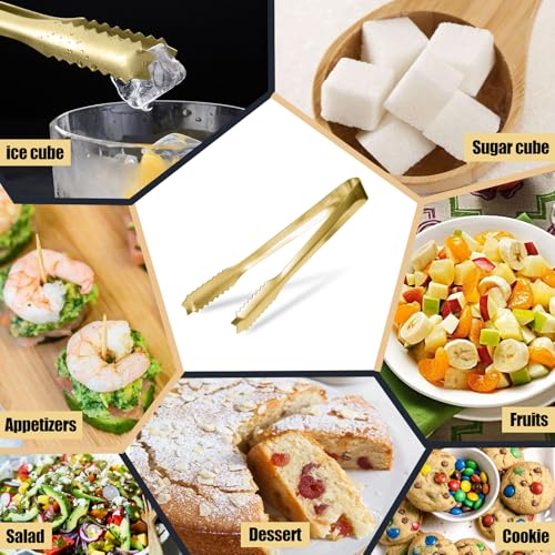 Gold Ice Tongs 7'' Stainless Steel Serving Ice Clamps for Bar & Kitchen