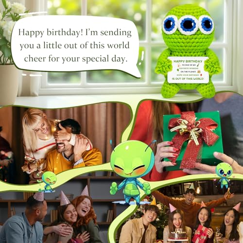 Birthday Crochet Alien Decor Gift for Women & Men – Handmade Desk Charm (3-inch) – Qucibm