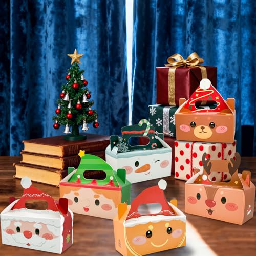 Christmas Treat Boxes with Handle - 6 Festive Designs for Holiday Gifts & Party Favors