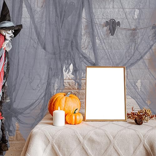 Gray Halloween Creepy Cloth Decoration - 200" x 40" Spooky Gauze Fabric