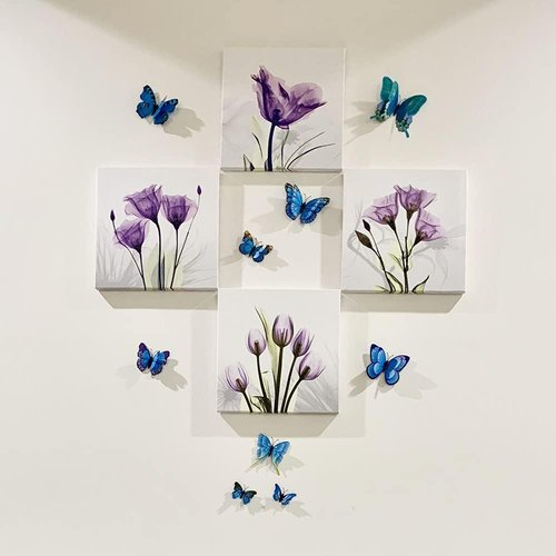BOPART 3D Butterfly Decals - 24Pcs Magnetic Wall Decor Stickers for Party Crafts | Blue, 12 Styles, 4 Sizes