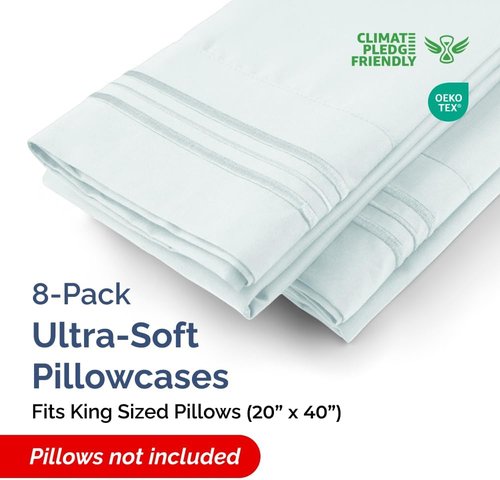 King Pillow Cases by Hotel Quality | Ultra Soft & Wrinkle-Free | 8-Piece Set in Ice Blue