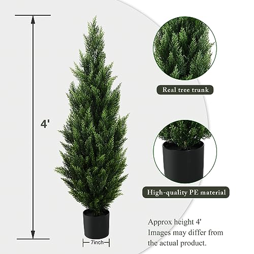 4ft Artificial Cedar Topiary Trees - UV Resistant Faux Plants (2 Pack)