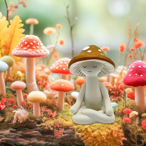 Meditation Mushroom Resin Figurine - Funny Yoga Decor for Home & Office