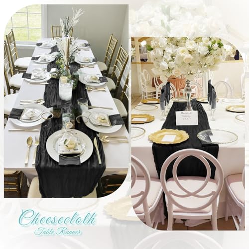3 Pack Black Cheesecloth Table Runner, 17 x 108 Inch Semi-Sheer Boho Decor
