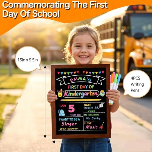 Reusable First Day of School Sign Board with 4 Markers, 13x9.5 Inch