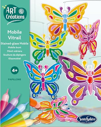 Sentosphère Stained Glass Butterfly Mobile Craft Kit for Kids