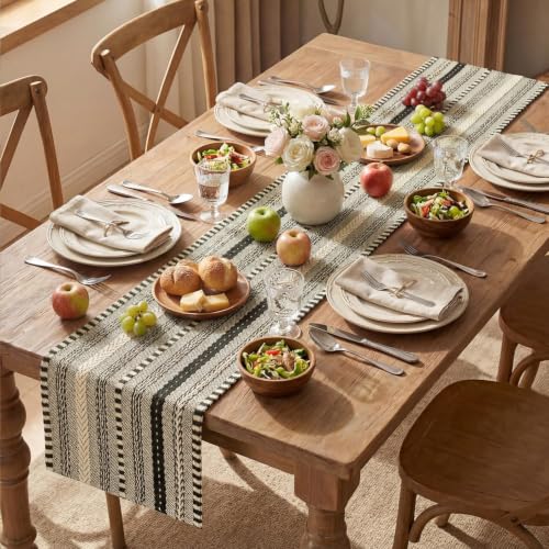 Black Farmhouse Braided Table Runner, 12x72 Inch Cotton Blend Dining Decor