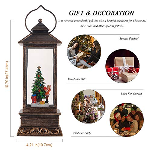 Musical Christmas Tree Snow Globe Lantern with 8 Songs & Timer