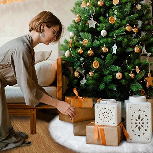 White Faux Fur Christmas Tree Skirt - Soft Plush Holiday Base Cover (36")