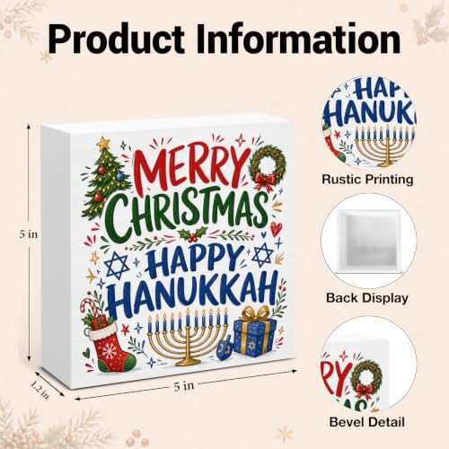 Happy Hanukkah & Christmas Holiday Decorations Wooden Sign - Festive Seasonal Decor