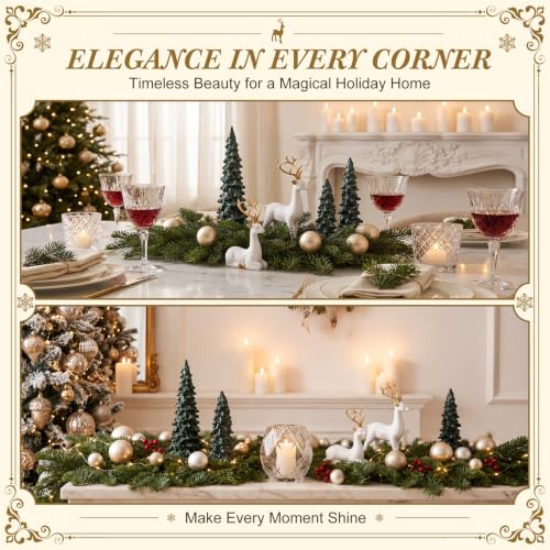 Pinkunn 5 Pcs White & Green Christmas Reindeer & Tree Decor Set for Holiday Tabletop