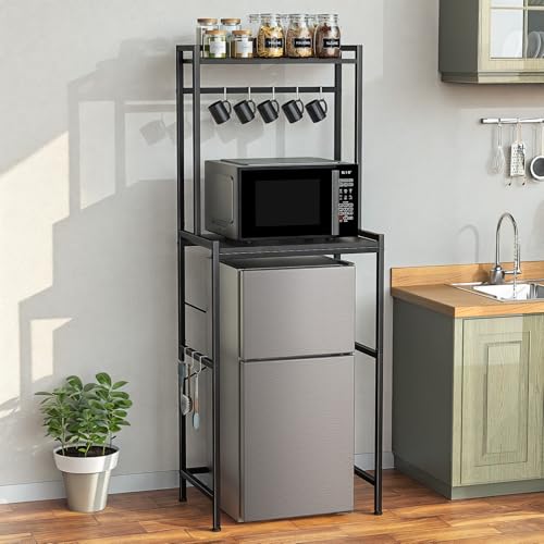 Mini Fridge Stand with Storage, Adjustable Shelves, Black - 24W x 16D x 60H