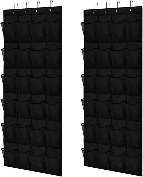 GORILLA GRIP Over The Door Shoe Organizer - 2 Pack with 24 Breathable Mesh Pockets | Space-Saving Storage for Shoes & Accessories, Black