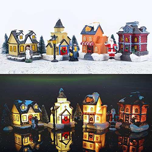 Christmas Village Set with LED Lights & Figurines Indoor Holiday Decor