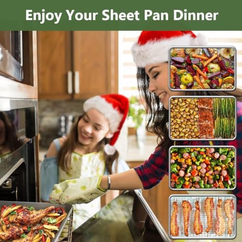 Stainless Steel Baking Sheet and Cooling Rack Set, 16x12 Inch (4-Piece)