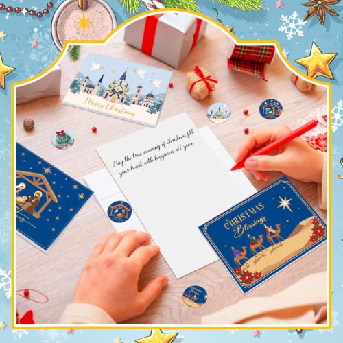 Gersoniel 100 Sets Christian Christmas Cards with Envelopes & Stickers | Nativity Theme Bulk
