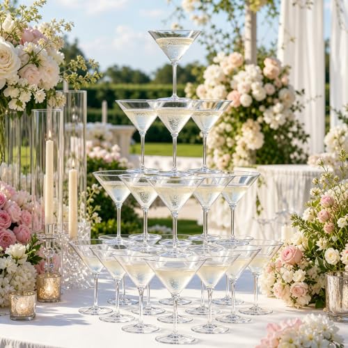 SDBALLBZ 12-Pack Clear 9 oz Plastic Martini Glasses Set - Reusable Cocktail Cups with Detachable Stem