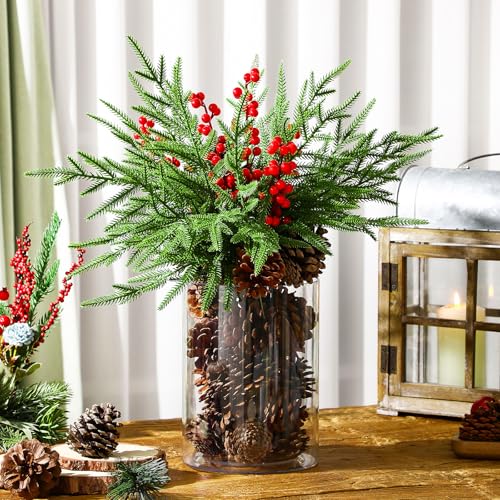 Christmas Table Centerpiece with Pine Cones & Berries, Farmhouse Decor Set