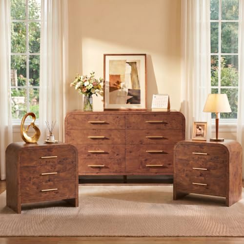 3-Piece Bedroom Furniture Set: 8-Drawer Dresser & 2 Nightstands