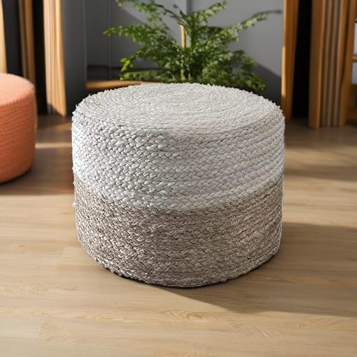 Handwoven Jute Pouf Ottoman - 20-Inch Square Natural Braided Floor Stool