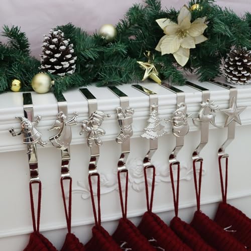 Christmas Stocking Holders for Mantel Set of 8 - No-Damage Fireplace Hooks