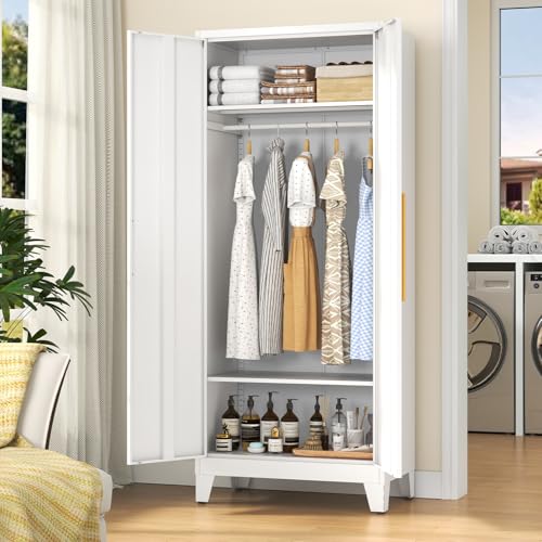 72-inch Tall Metal Wardrobe Closet with Adjustable Shelves and Hanging Rod