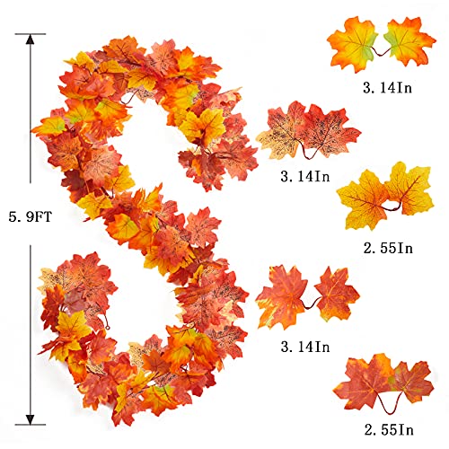 Artificial Maple Leaf Fall Garland - 5 Pack 5.9ft Autumn Hanging Decor