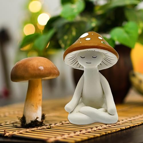 Meditation Mushroom Resin Figurine - Funny Yoga Decor for Home & Office