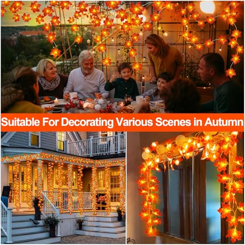 Lighted Fall Maple Leaf Garland with Timer - 2 Pack 20ft String Lights
