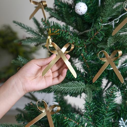 FESTGLOX Gold Metal Christmas Tree Bow Ornaments Set - Tree Topper Decoration