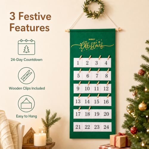 HDLJIAL Christmas Advent Calendar with 24 Pockets Wall Display