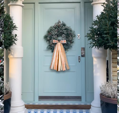 Fall Orange Striped Burlap Wreath Bow for Front Door - Thanksgiving Decor
