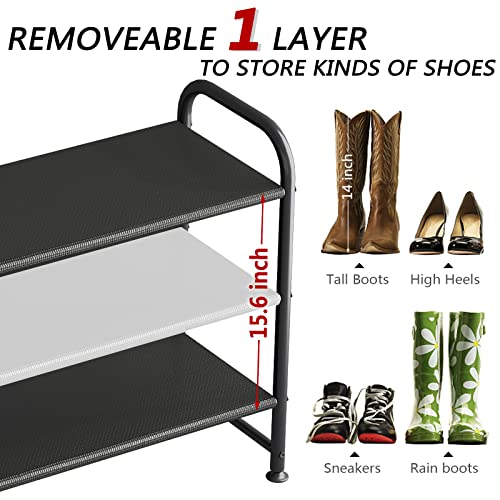 3-Tier Extra-Wide Shoe Rack Organizer for Entryway and Closet, Black Metal
