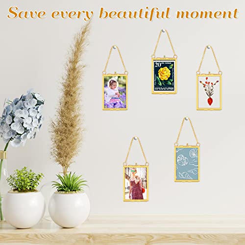 Landhoow 8 Pcs Gold Double Glass Frame for Pressed Flowers 3.5x2.5in