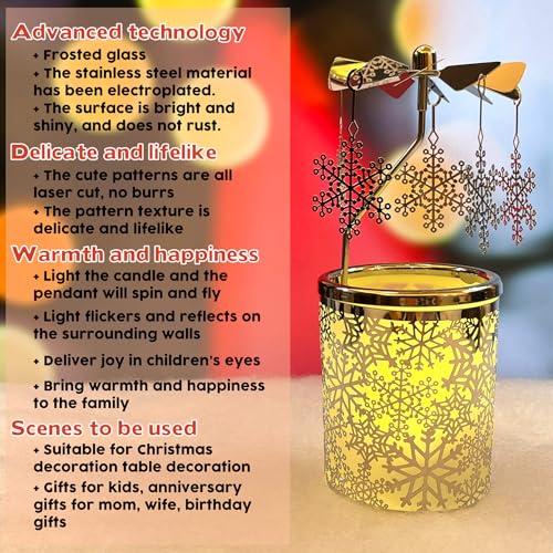 Rotary Spinning Tealight Candle Holder - Frosted Glass Snowflake Carousel