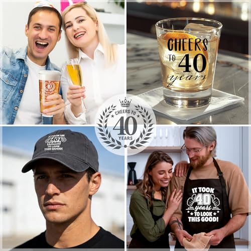 40th Birthday Gift Set for Men: Beer Glass, Shot Glass, Apron, and Accessories