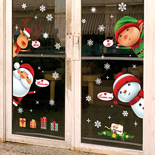 Christmas Window Wall Decals Set – Santa, Snowman, Deer & Snowflake Clings, Removable Vinyl