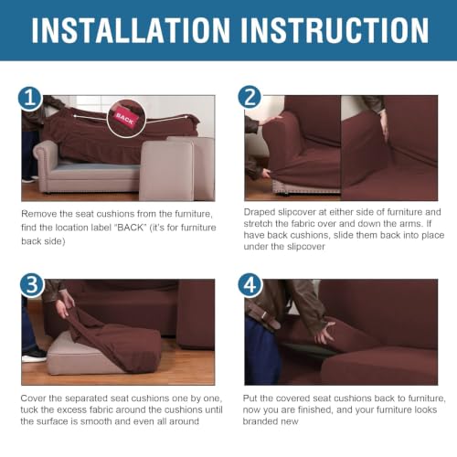 4 Piece Stretch Sofa Covers for 3 Cushion Couches - Burnt Brick