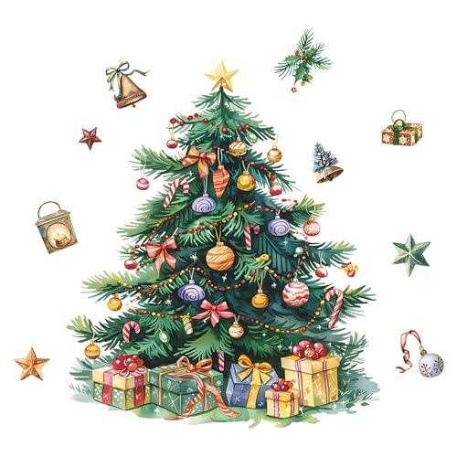 Green Christmas Tree Window Clings - Peel & Stick Holiday Wall Decals