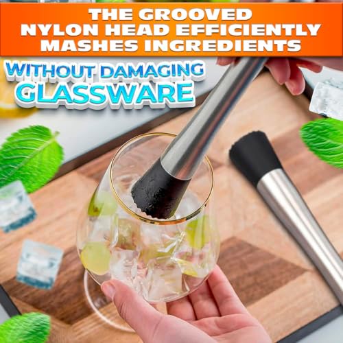 Lagarto 2 Pcs Stainless Steel Cocktail Muddler with Nylon Head, 8 Inch Bar Tool